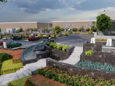 Landscape design of charging pile site and commercial area 3D model