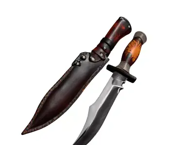 Detailed Hunting Knife with Sheath 3D model