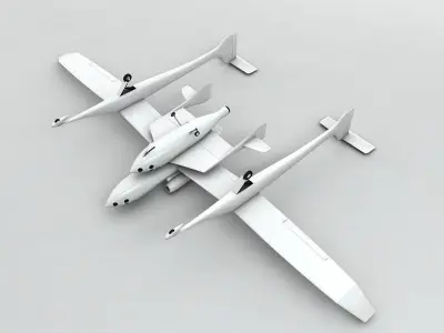 SpaceShipOne airplane with two propellers Low-poly 3D model