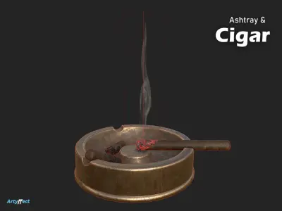 Ashtray And Cigar WW2 German Military Game-ready Low-poly 3D model