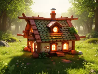 Enchanted Cottage Whimsical 3D Fantasy Log Cabin Low-poly 3D model