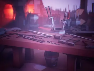 Stylized Medieval Forge 53 Assets Low-poly 3D model