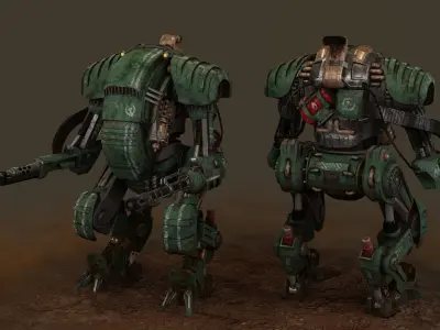 Game-ready Steampunk Mech  Low-poly 3D model