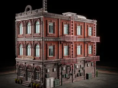 URBAN BUILDING OLD HORROR 4 Low-poly 3D model