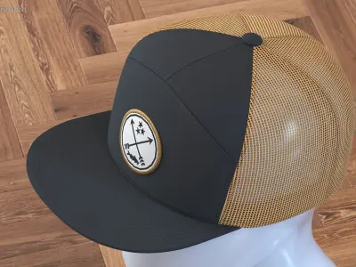 Flat Brim Trucker Cap Brown 3D model