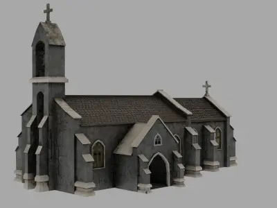 Medieval Church Furnished Low-poly 3D model