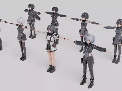 Anime Sci-Fi Female Character Bundle 3D model