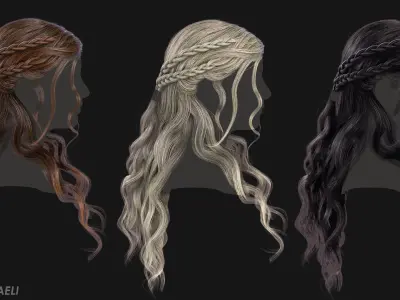 Real Time Hair Card Female Hairstyle part 15 Low-poly 3D model