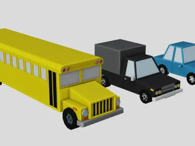 Low poly Vehicle assets for 3D games - Car Van Bus Plane Low-poly 3D model
