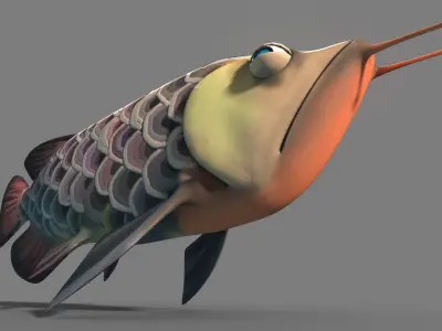 Golden arowana arowana cartoon gold model have a binding 3D model