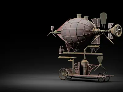 Fantasy Steampunk Flying Machine Low-poly 3D model