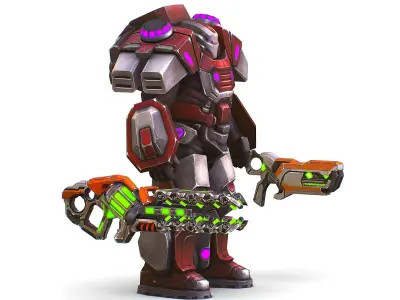 Cyborg Machine Gun with Automatic Rifle and Pistol - 3dsMax Low-poly 3D model