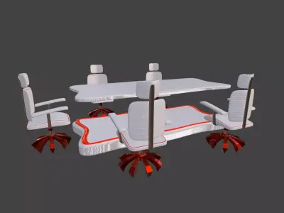 White And Red Futuristic Conference Chair Set 2K 3D model