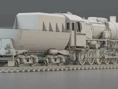 WWII German Steam Locomotive BR52 with Tender 3D model