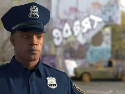 African American NYPD Police Officer T-Pose Fur 3D model