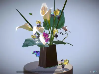 Bouquet Calla Iris Polygon art Low-poly 3D model