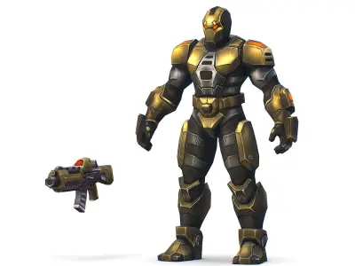 Cartoon Sci-Fi Cyborg Drone Trooper Bandit Low-poly 3D model