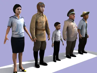 Character Set old man wearing hat 3D model