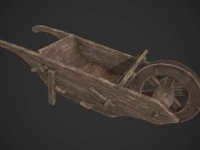 Wooden Wheelbarrow Low-poly 3D model