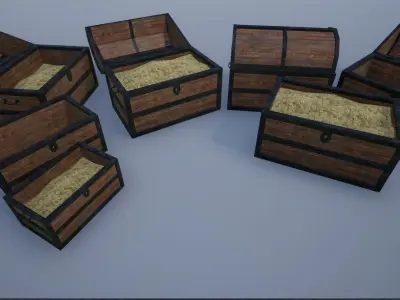 Lowpoly Animated Empty and Full Treasure Chests Low-poly 3D model