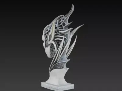 Futuristic Alien Female Bust Organic SciFi Sculpture STL 3D print model