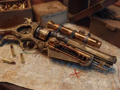 Steampunk Gun - Queens Tender Low-poly 3D model