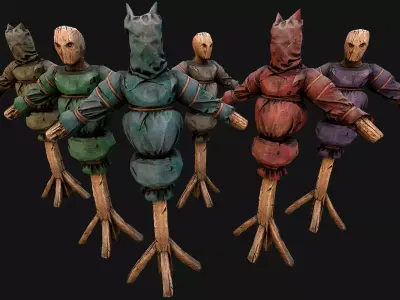 Medieval Wooden Punching Training Dummy Mannequin Low-poly 3D model