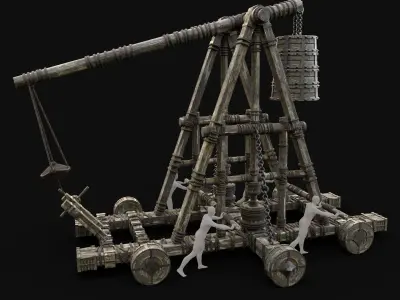 WAR MACHINE TREBUCHET MEDIEVAL SIEGE ENGINE WAR BATTLE Low-poly 3D model