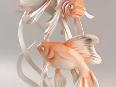 Porcelain Fish Sculpture Elegant Orange Aquatic Figurine 3D Low-poly 3D model