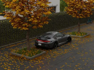 Free Automotive Autumn Scene 3D Blender File Textured Free 3D model