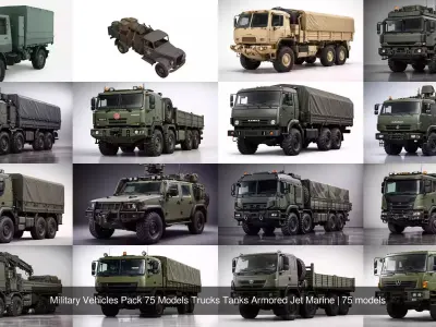 Military Vehicles Pack 75 Models Trucks Tanks Armored Jet Marine