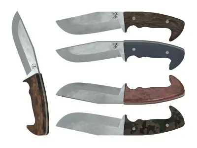 Survival Knife - Model 5 - with 5 Handle Skins Low-poly 3D model