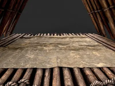 Primitive Wood and Fabric Tent Shelter 1 Low-poly 3D model