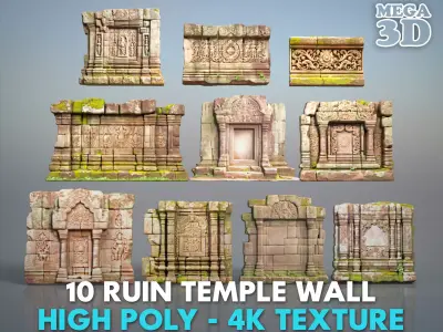 High poly Ruin Temple Walls - 240625 3D model