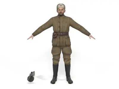 Soviet soldier Low-poly 3D model