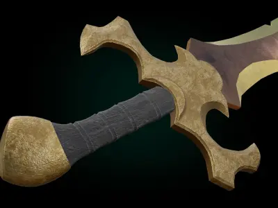 Fantasy Golden Sword Game-Ready Low-poly 3D model