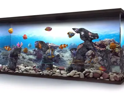 Aquarium with fish and rocks in it Low-poly 3D model