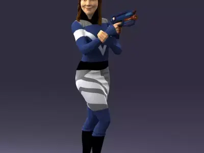 000381 SciFi Female Hero With Futuristic Blaster Low-poly 3D model