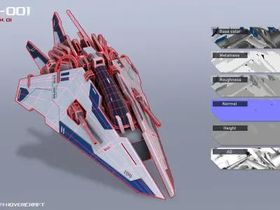 Scifi Hovercraft Low-poly 3D model