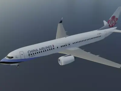 China airlines Boeing 737-800 with cockpit Low-poly 3D model Low-poly 3D model