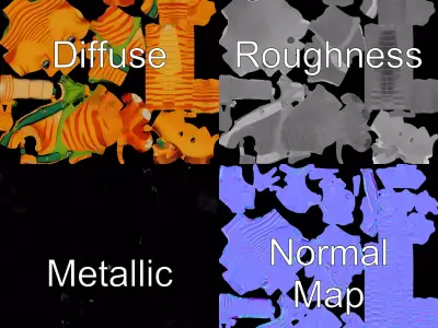 Rigged and Animated Striped Dinosaur Character with Green Ove... Low-poly 3D model