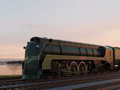 Streamlined Steam Locomotive and Tender - Vintage Train 3D model