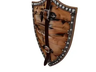 Worn Wooden Shield with Iron Studs 3D model