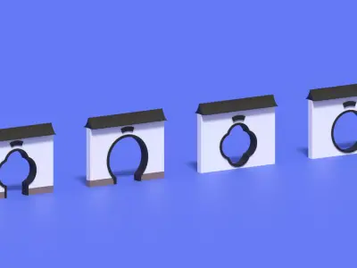 Cartoon Chinese Garden Gate Low-poly 3D model