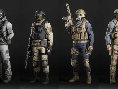 Modular Casual Military Soldier Low-poly 3D model