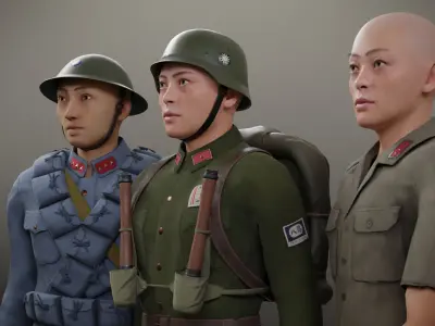 Chinese Soldiers Pack Low-poly 3D model
