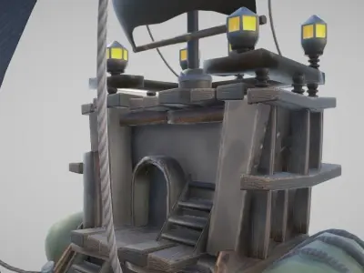 Flying Pirate Ship Low-poly 3D model