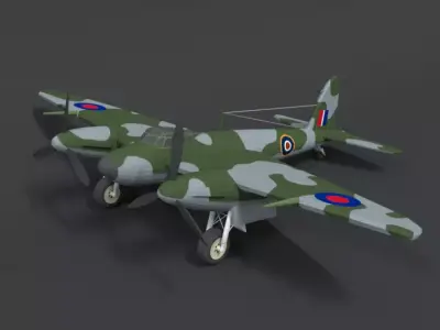 Low Poly Cartoon De Havilland DH 98 Mosquito WWII Airplane Low-poly 3D model