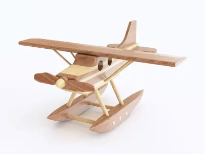 Wooden toy floatplane 01 3D model