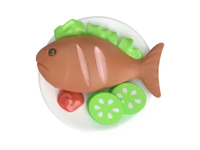 Cartoon Cooked Fish Low-poly 3D model